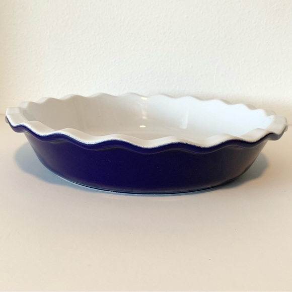 Emile Henry Cobalt Blue 10" Ruffled Pie Plate Baking Dish 31.26 12GG France - Picture 1 of 8